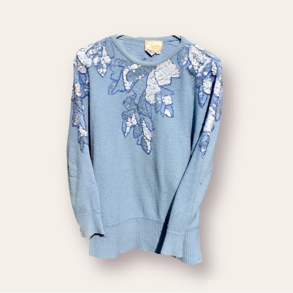 Vintage Sky Blue Sequin Sweater
